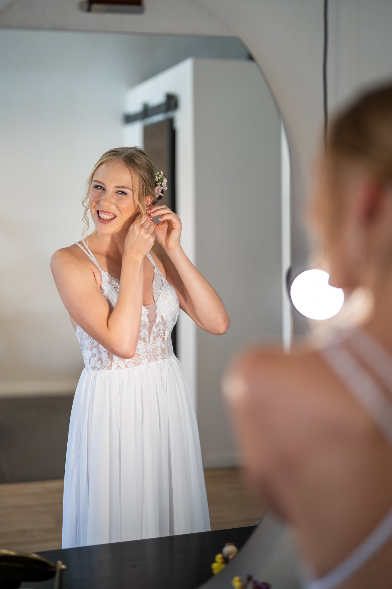 Bride getting ready candid moment wedding photographer Czech Republic